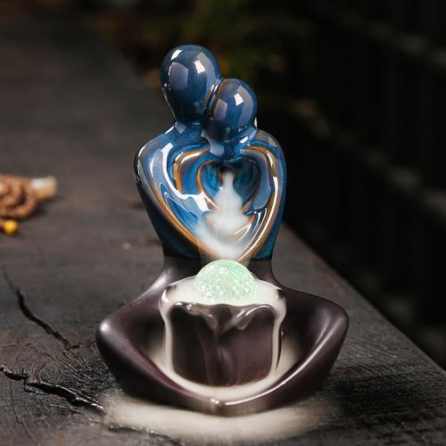 Backflow Incense Burner, Porcelain, half handmade, for home and office & durable & with LED light, 96x110x127mm, Sold By PC