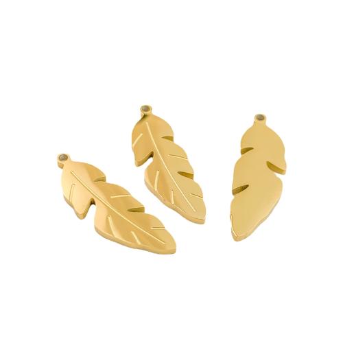 Stainless Steel Pendants, 316L Stainless Steel, Feather, DIY, golden, 23x7mm, 2PCs/Bag, Sold By Bag