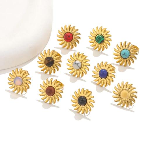 Stainless Steel Earring Stud Component 304 Stainless Steel with Gemstone DIY golden 17mm Sold By Bag