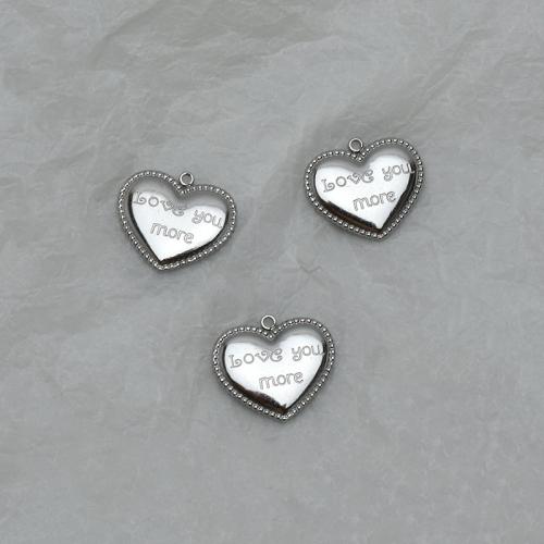 Stainless Steel Heart Pendants, 304 Stainless Steel, polished, DIY, original color, 19x17x4.06mm, Sold By PC