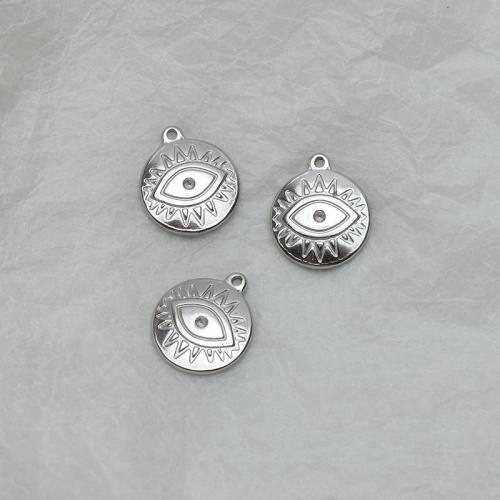 Stainless Steel Pendants, 304 Stainless Steel, Flat Round, polished, DIY & evil eye pattern, original color, 17x20mm, Sold By PC