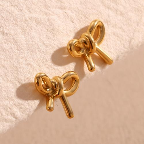 Stainless Steel Stud Earrings 304 Stainless Steel Bowknot plated for woman nickel lead & cadmium free Sold By Pair