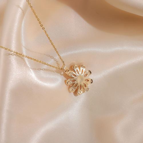 Titanium Steel Necklace, with 5CM extender chain, Flower, gold color plated, DIY & micro pave cubic zirconia, Length:45 , Sold By PC