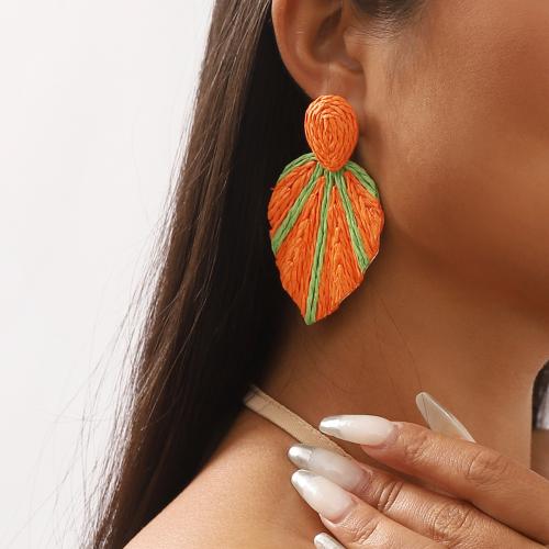 Tibetan Style Drop Earrings, with Rafidah Grass, Leaf, plated, fashion jewelry, more colors for choice, nickel, lead & cadmium free, 42x80mm, Sold By Pair