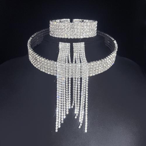 Zinc Alloy Jewelry Sets fashion jewelry & for woman & with rhinestone silver color nickel lead & cadmium free Sold By PC