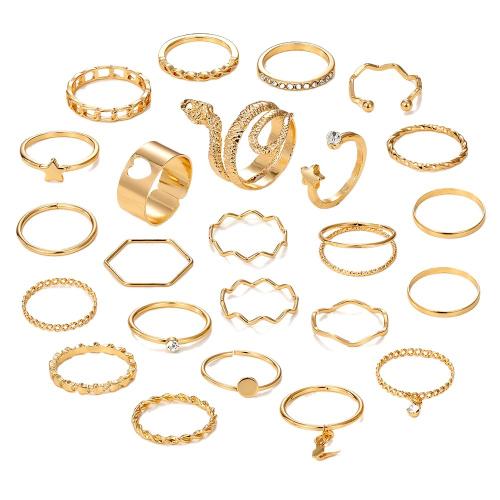 Cink Alloy Ring Set, Cink ötvözet, 27 darab & a nő & strasszos, arany, Által értékesített PC