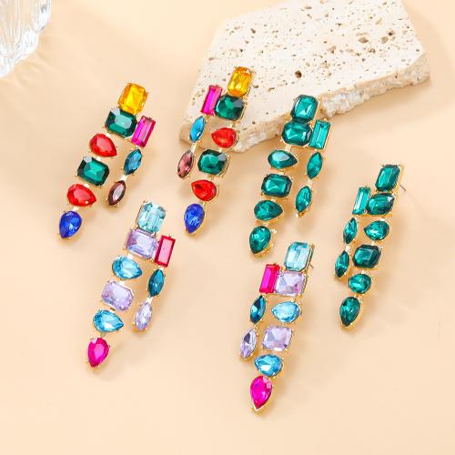 Tibetan Style Stud Earring, plated, fashion jewelry & for woman & with rhinestone, more colors for choice, 59x18mm, Sold By Pair