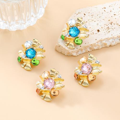 Tibetan Style Stud Earring, Flower, fashion jewelry & for woman & with rhinestone, more colors for choice, 31x28mm, Sold By Pair