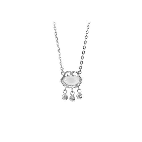 Ожерелья из латуни, Латунь, с Белый халцедон, с 5CM наполнитель цепи, Другое покрытие, Женский, серебряный, длина:Приблизительно 40 см, продается PC