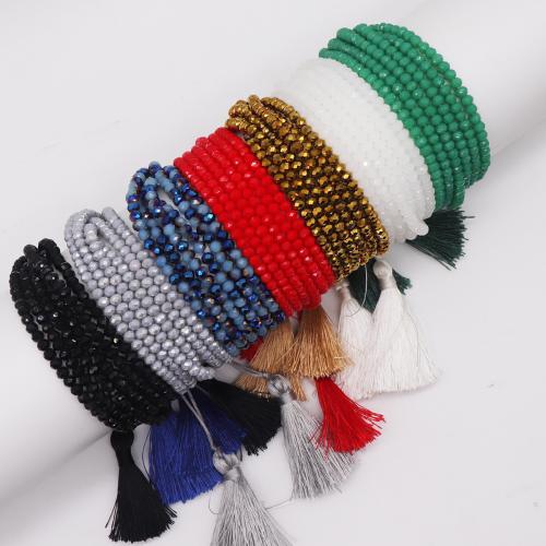 Bracelet de perles de verre, avec cordon de polyester, fait à la main, unisexe & styles différents pour le choix, plus de couleurs à choisir, Longueur:Environ 15 cm, Vendu par PC