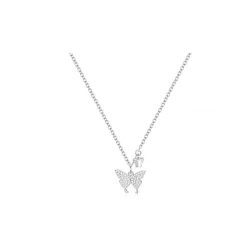 Cubic Zircon Micro Pave Brass Necklace, with 5CM extender chain, Butterfly, plated, micro pave cubic zirconia & for woman, platinum color, Length:Approx 40 cm, Sold By PC