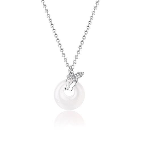 Cubic Zircon Micro Pave Brass Necklace with White Chalcedony with 5CM extender chain plated micro pave cubic zirconia & for woman Length Approx 40 cm Sold By PC