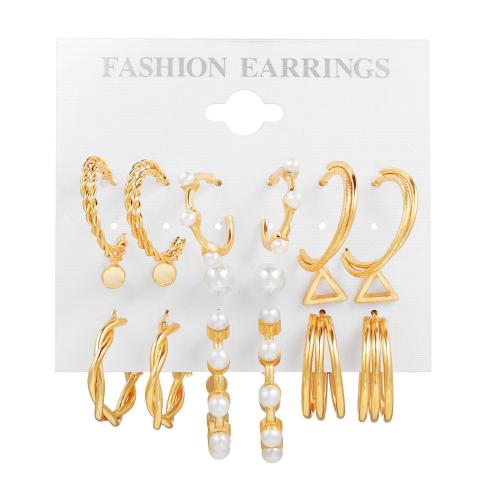 Zinc Alloy Earring Set with Resin & Plastic Pearl gold color plated & for woman Sold By Set