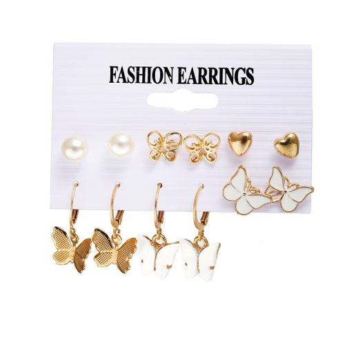 Zinc Alloy Earring Set with Plastic Pearl gold color plated & for woman & enamel & with rhinestone earring length 5-70mm Sold By Set