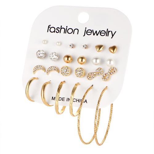 Zinc Alloy Earring Set with Resin & Plastic Pearl plated & for woman & with rhinestone earring length 3-50mm Sold By Set
