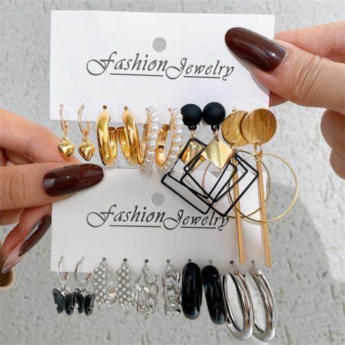 Zinc Alloy Earring Set with Plastic Pearl gold color plated & for woman & enamel earring length 20-70mm Sold By Set