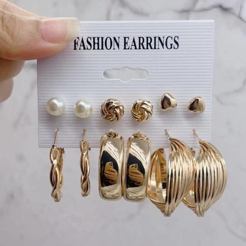 Zinc Alloy Earring Set with Plastic Pearl plated & for woman & with rhinestone earring length 2-60mm Sold By Set