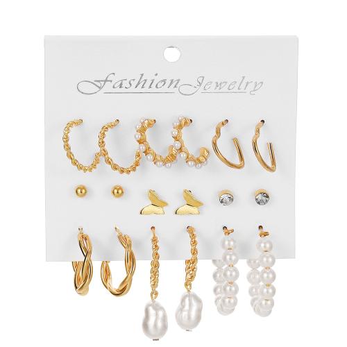 Zinklegierung Ohrring-Set, mit Kunststoff Perlen, plattiert, verschiedene Stile für Wahl & für Frau & mit Strass, earring length 2-60mm, verkauft von setzen