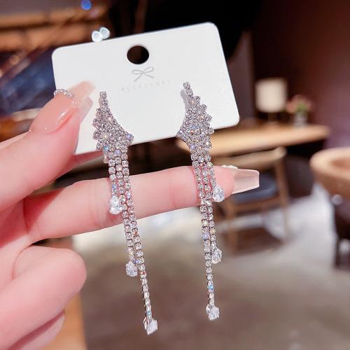 Brass Drop Earring, plated, different styles for choice & for woman & with rhinestone, earring length 80-130mm, Sold By Pair