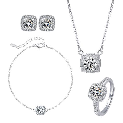 Brass Jewelry Set, Geometrical Pattern, platinum color plated, different styles for choice & micro pave cubic zirconia & for woman, Sold By PC