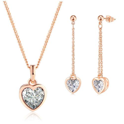 Cubic Zirconia Micro Pave Brass Jewelry Sets Stud Earring & necklace with 6cm extender chain plated 2 pieces & fashion jewelry & micro pave cubic zirconia & for woman nickel lead & cadmium free Length Approx 40 cm Sold By Set