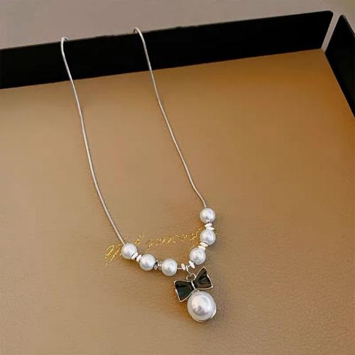 Titanstahl Halskette, mit Kunststoff Perlen & Zinklegierung, mit Verlängerungskettchen von 5cm, Modeschmuck & für Frau, originale Farbe, Länge:ca. 40 cm, verkauft von PC