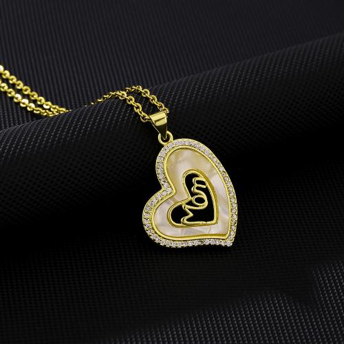 Cubic Zircon Micro Pave Brass Necklace with 304 Stainless Steel Chain & Natural Seashell fashion jewelry & micro pave cubic zirconia & for woman golden nickel lead & cadmium free Length Approx 50 cm Sold By PC