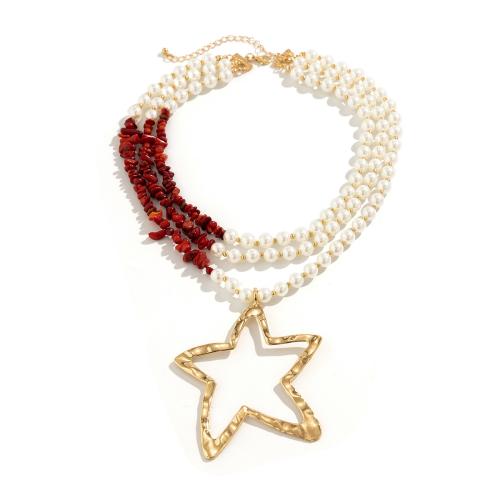 Zinc Alloy smykker halskæde, med Syntetisk Turkis & Plastic Pearl, med 7cm extender kæde, forgyldt, mode smykker & flerlags & for kvinde, flere farver til valg, nikkel, bly & cadmium fri, Længde Ca. 38 cm, Solgt af par