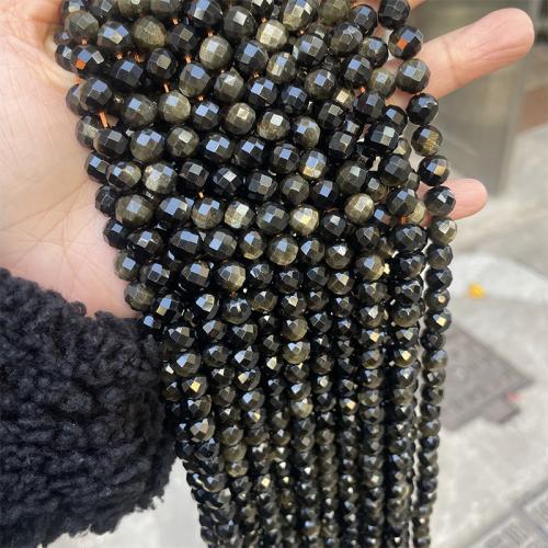 Perles bijoux en pierres gemmes, or Obsidian, Rond, bijoux de mode & DIY & normes différentes pour le choix & facettes, couleurs mélangées, Vendu par Environ 38 cm brin
