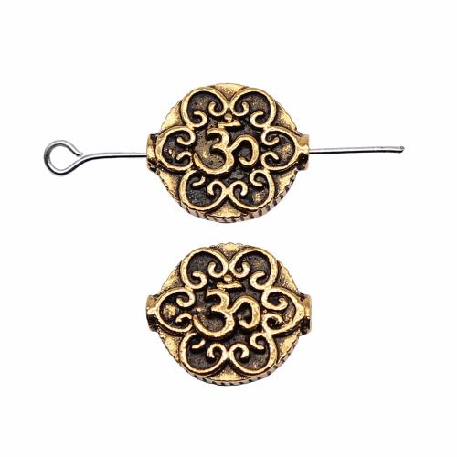 Tibetan Style Flat Beads, Flat Round, antique gold color plated, vintage & fashion jewelry & DIY, 14x5mm, Sold By PC