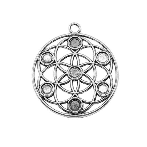 Tibetan Style Pendant Setting, Flat Round, antique silver color plated, vintage & fashion jewelry & DIY & hollow, 35x39mm, Sold By PC