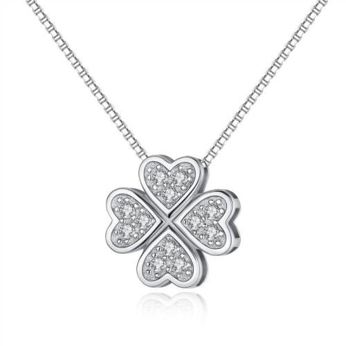 Cubic Zircon Micro Pave 925 Sterling Silver Necklace, Four Leaf Clover, fashion jewelry & different size for choice & micro pave cubic zirconia & for woman, nickel, lead & cadmium free, Sold By PC