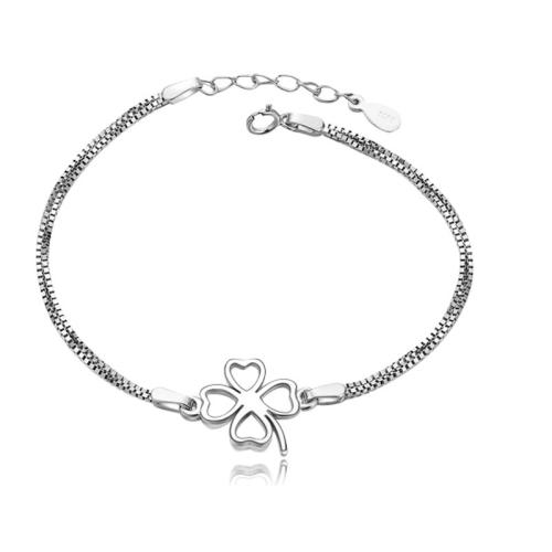 925 Sterling Silver Bangle Bracelet, with 3cm extender chain, Four Leaf Clover, Double Layer & fashion jewelry & for woman, nickel, lead & cadmium free, Length:Approx 15 cm, Sold By PC