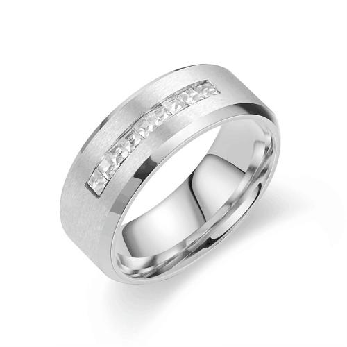 Rhinestone нержавеющей стали палец кольцо, Нержавеющая сталь 304, разный размер для выбора & Мужский & со стразами, серебряный, width 8mm, thickness 2mm, продается PC