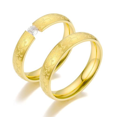 Anéis Couple dedo, Aço inoxidável 304, unissex & tamanho diferente para a escolha & Vario tipos a sua escolha, dourado, width 4mm, thickness 1.8mm, vendido por PC