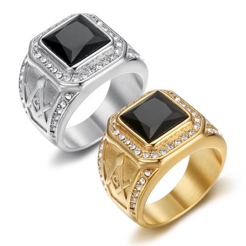 Rhinestone нержавеющей стали палец кольцо, Нержавеющая сталь 316, разный размер для выбора & Мужский & со стразами, Много цветов для выбора, продается PC