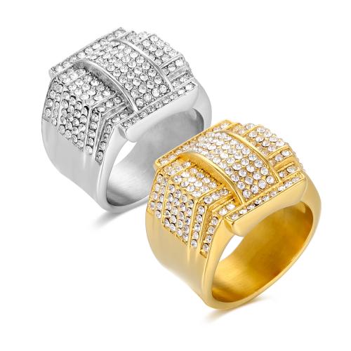 Rhinestone Stainless Steel Finger Ring, 316 Stainless Steel, different size for choice & for man & with rhinestone, more colors for choice, Sold By PC