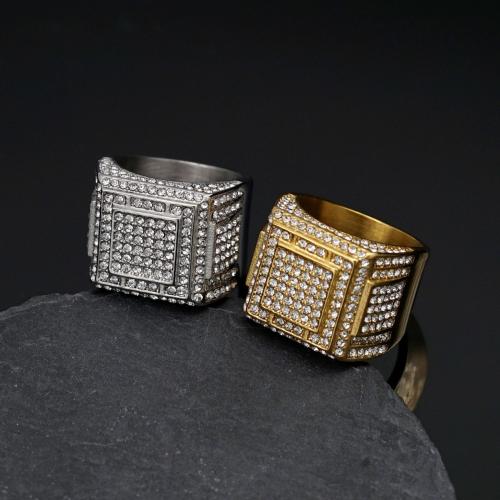 Rhinestone Stainless Steel Finger Ring 304 Stainless Steel & for man & with rhinestone Sold By PC