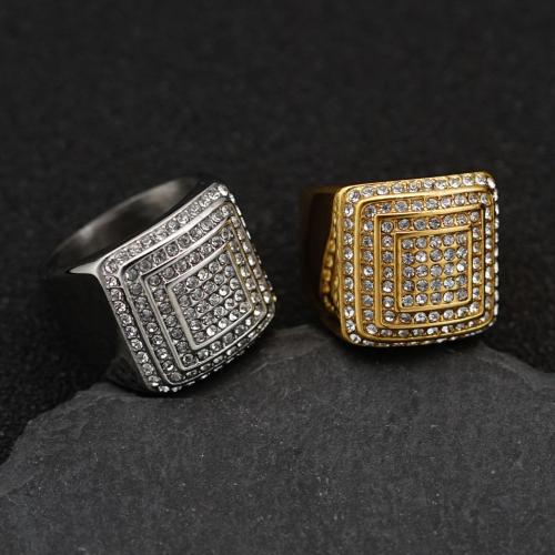 حجر الراين خاتم الإصبع الفولاذ المقاوم للصدأ, 304 الفولاذ المقاوم للصدأ, حجم مختلفة للاختيار & للرجل & مع حجر الراين, المزيد من الألوان للاختيار, تباع بواسطة PC