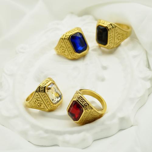 Crystal inox prst prsten, 304 nehrđajućeg čelika, s Kristal, modni nakit & različite veličine za izbor & za čovjeka, više boja za izbor, Prodano By PC