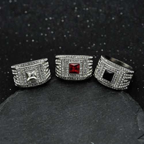 Rhinestone Stainless Steel Finger Ring 316 Stainless Steel & for man & with rhinestone Sold By PC