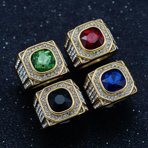 Rhinestone Stainless Steel Finger Ring, 316 Stainless Steel, different size for choice & for man & with rhinestone, more colors for choice, Sold By PC