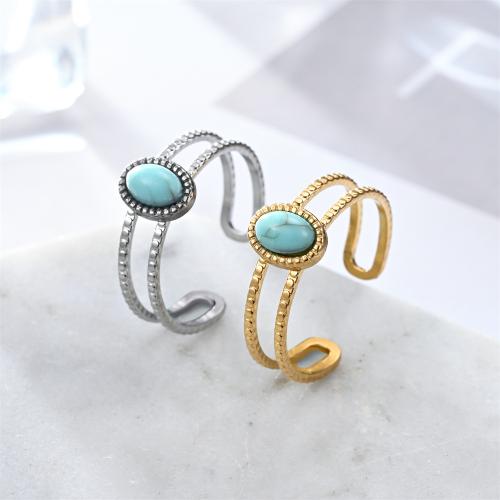Stainless Steel Finger Ring 304 Stainless Steel with turquoise fashion jewelry & Unisex diameter 17mm Sold By PC