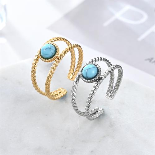 Stainless Steel Finger Ring, 304 Stainless Steel, with turquoise, fashion jewelry & Unisex, more colors for choice, diameter 17mm, Sold By PC