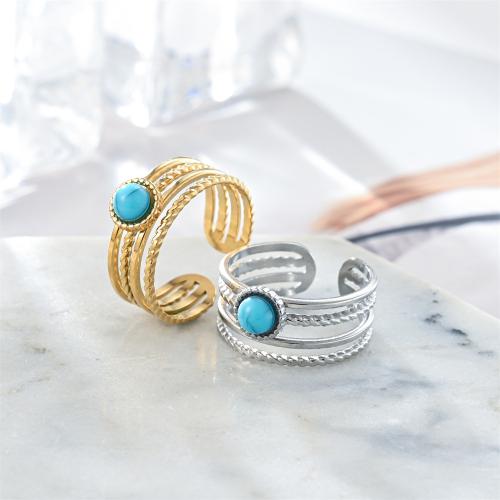 Stainless Steel Finger Ring 304 Stainless Steel with turquoise fashion jewelry & Unisex diameter 17mm Sold By PC