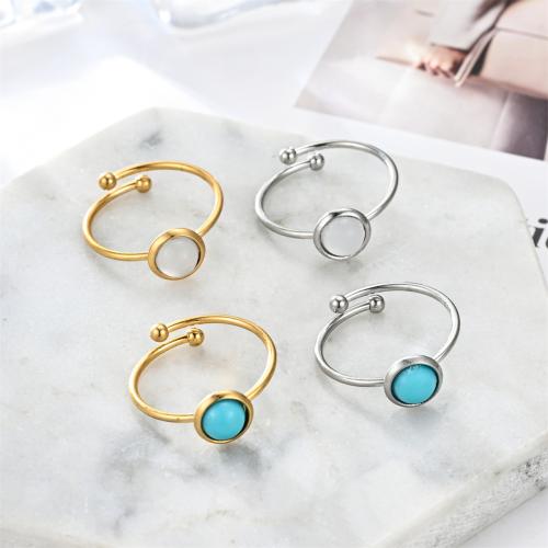 Stainless Steel Finger Ring 304 Stainless Steel with turquoise & Cats Eye fashion jewelry & Unisex diameter 17mm Sold By PC