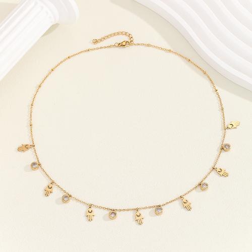 Stainless Steel Jewelry Necklace, 304 Stainless Steel, with 5cm extender chain, fashion jewelry & for woman & with rhinestone, golden, Length:Approx 45 cm, Sold By PC