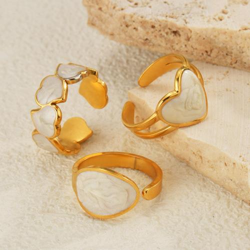 Enamel Stainless Steel Finger Ring 304 Stainless Steel & for woman golden Sold By PC