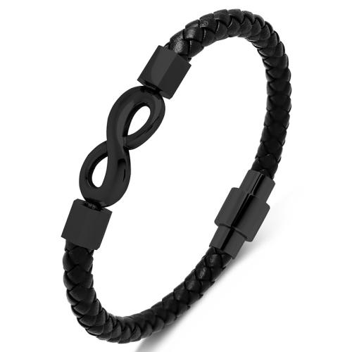PU Leather Cord Bracelets Number 8 Vacuum Ion Plating fashion jewelry & for man Sold By PC