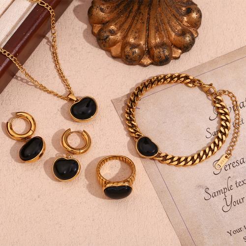 Fashion Stainless Steel Jewelry Sets 304 Stainless Steel with Black Agate gold color plated  & for woman Sold By PC